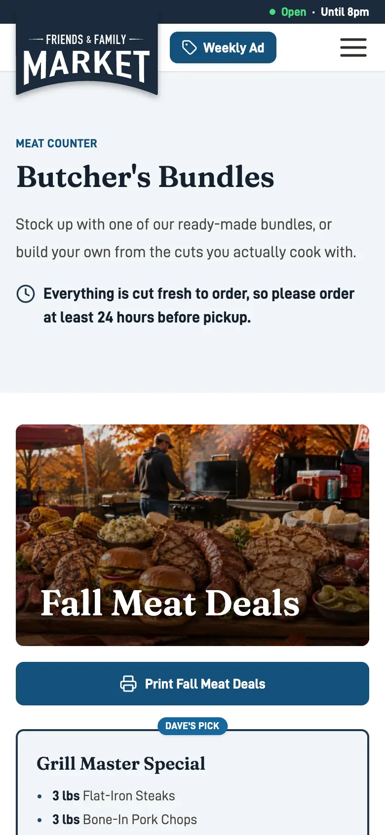 Friends & Family Market Butcher’s Bundles page on a phone